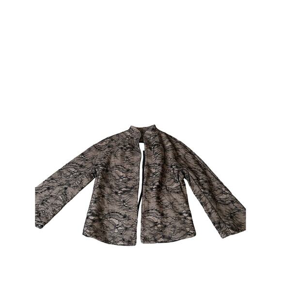 CHICO'S Lace-Embellished Jacket Delicate black lace overlay blazer SZ 0 (SM) - Picture 2 of 7